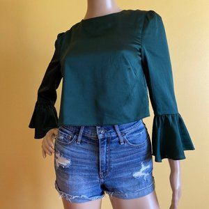Dark Emerald Green Satiny Crop Large keyhole in back with self tie at neckline